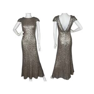 Sorella Vita Silver Sequin Gown Dress Cap Sleeves Open Back Black Tie Size 10